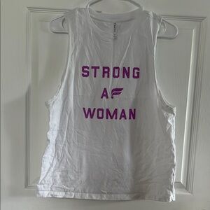 Fabletics White Sleeveless Top with Pink Print